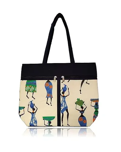 Stylish Beige Canvas Printed Handbags For Women