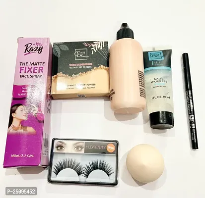 fixer+eyelashes+face foundation+compact+kajal+puff+primer