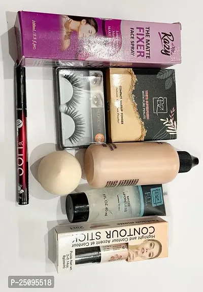 fixer+eyelashes+face foundation+ primer+yanqina+puff+contour stick+compact