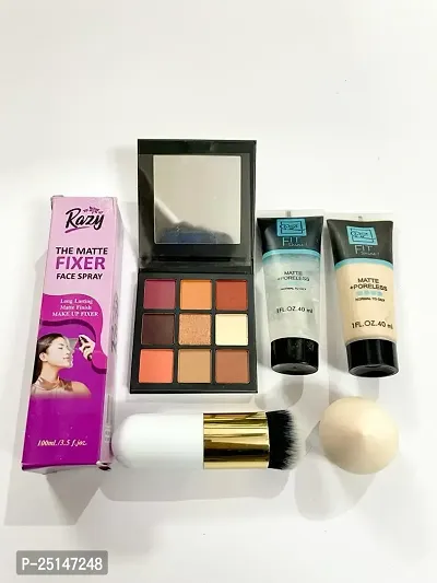 Combo of 6 Product -fixer+foundation+ primer+WHITE BULET BRUSH+puff+Smoky