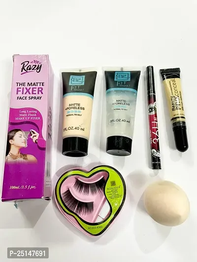 Combo of 7 Product- fixer+foundation+primer+yanqina+puff+eyelashes+concealer-thumb0