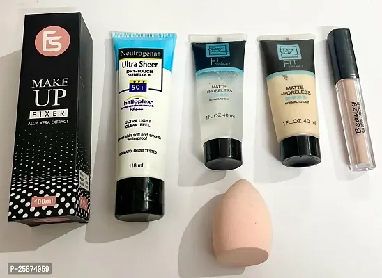 Combo of 6 product-fixer+ultra sheer+primer+foundation+concealer+puff