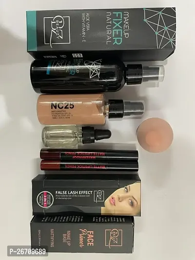 fixer+bottle foundation+face serum+2pc pencil lipstick+3in1+pump primer+makeup puff