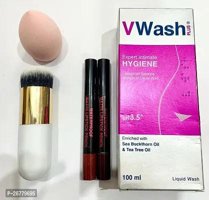 v-wash+2pc pencil lipstick+white bulet brush+makeup puff