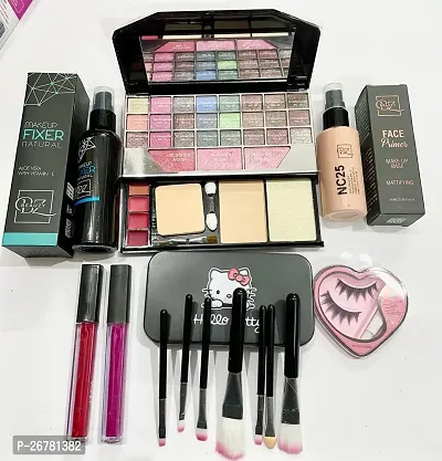 fixer+6155 eyeshadow+bottle foundation+pump primer+black kiti brush+2pc liqued lipstick+g-eyelashes