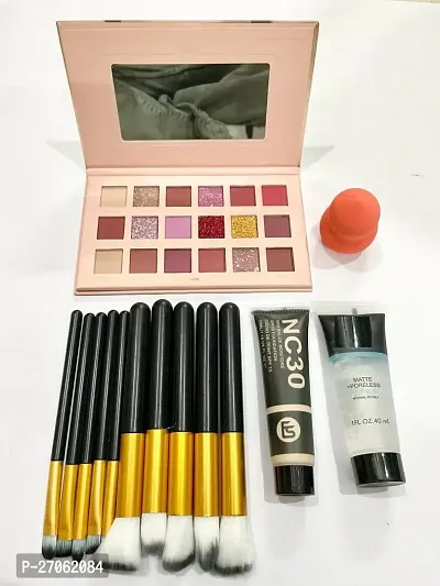 nude eyeshadow+10pc makeup brush+nc foundation+primer+puff