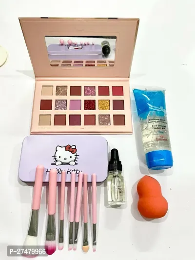 nude eyeshadow+puff+pink kiti+serum+glenmark