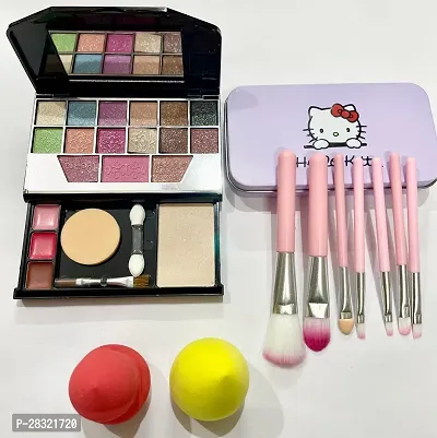 Combo Of 6 Product -Eyeshadow 3In1 Pink Kit 2Pc Puff-thumb0