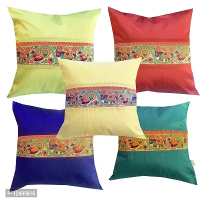 Pinkparrot Multi Colour Jacquard Silk Cushion Cover Set of 5-18x18 inch