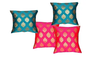 PINK PARROT Dupian Silk 16x16 Inch Set of 5 Cushion Cover and 12x26 inch Set of 2 Pieces Bolster Combo Set-thumb4