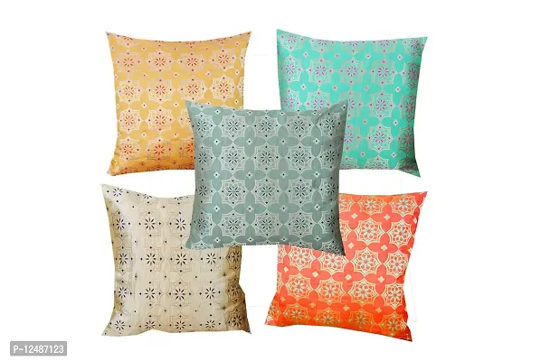 PINK PARROT Dupion Silk Cushion Cover (18 x 18-inches) - Set of 5 Pieces, Multicolour-thumb0