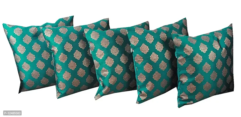 VIREO Dupion Silk Cushion Cover (16x16-inch, Design 3) - Set of 5