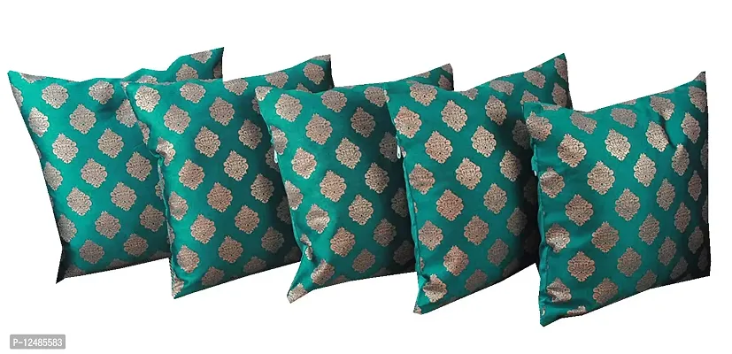 VIREO Dupion Silk Cushion Cover (16x16-inch, Design 3) - Set of 5-thumb0