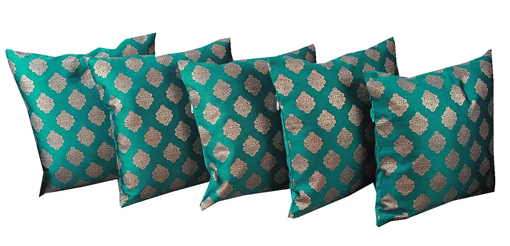 VIREO Dupion Silk Cushion Cover -Set of 5 (12X12 Inch)