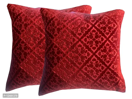 Pinkparrot Velvet Embossed Maroon Throw Pillow Covers/Cushion Covers 18x18 inch - Set of 2 pcs
