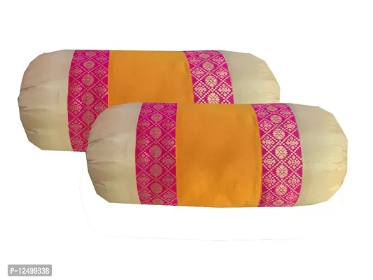 PINK PARROT Pinkparrot Jacquard Art Silk Multicolour Bolster 16x30 inch Set of 2 pcs-aa034