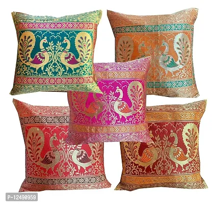 Pinkparrot Dopian Silk Multicolour Throw Pillow Covers/Cushion Covers ( 16x16 inches) - Set of 5-00Ab4-thumb0