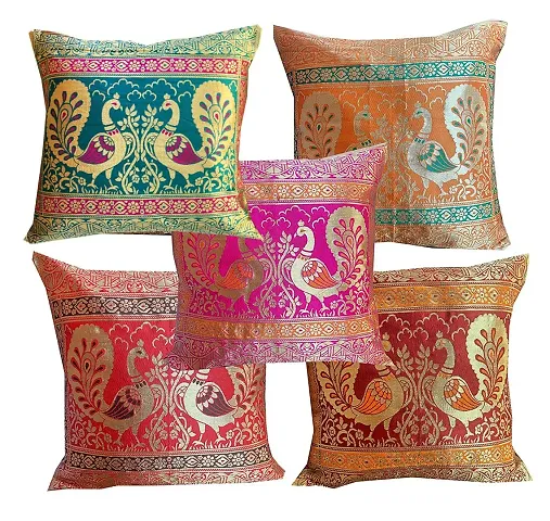 Pinkparrot Dopian Silk Designer Decorative Throw Pillow Covers/Cushion Covers - Set of 5