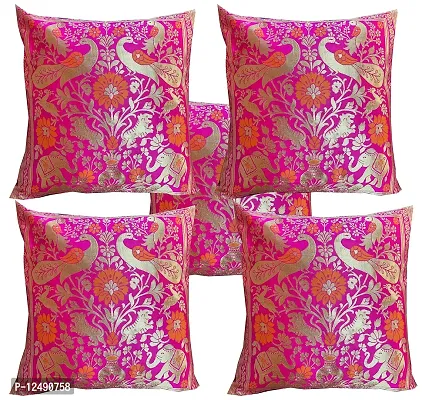 Pinkparrot Dopian Silk Designer Decorative Throw Pillow Covers/Cushion Covers ( 16x16 inches) - Set of 5-001224-thumb0