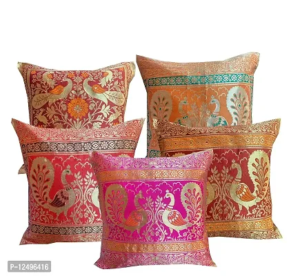 Pinkparrot Dopian Silk Designer Decorative Throw Pillow Covers/Cushion Covers ( 16x16 inches) - Set of 5-001212-thumb0