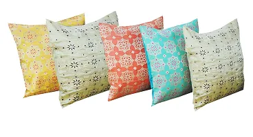 PINK PARROT Dupion Silk Cushion Cover (18 x 18-inches) - Set of 5 Pieces, Multicolour-thumb2