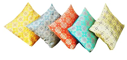 VIREO Art Silk Cushion Cover with Zipper (Multicolour, 12X12-inch) Set of 5-thumb1