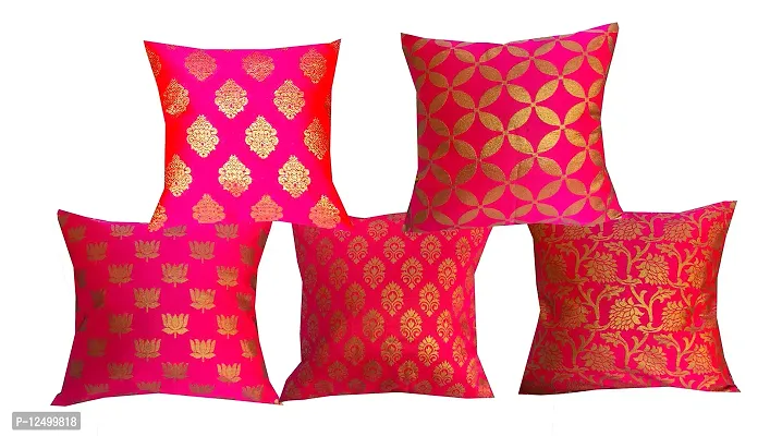 Pinkparrot Jacquard Pink Colour Throw Pillow Covers/Cushion Covers -16x16 inch-Set of-5 d018