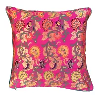 Pink parrot- Jacquard Silk Multi Colour Square Cushion Cover 16x16 inch-Set 2 pcs-thumb1