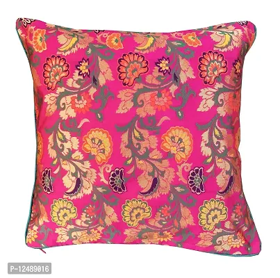 Pink parrot- Jacquard Silk Multi Colour Square Cushion Cover 16x16 inch-Set 2 pcs-thumb2