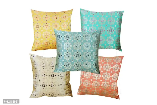 VIREO Art Silk Cushion Cover -Set of 5 (16X16 Inch , Multi)