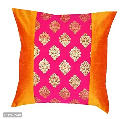 PINK PARROT Decorative Dopian Silk Square Cushion Cover (12""X 12"", Multicolour) -Set of 5-thumb2