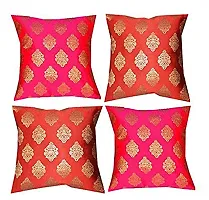 PINK PARROT 16x16 inch Set of 4 Dupion Silk Cushion Cover and 12x26 inch Set of 2 Pieces Bolster Combo Set-thumb1