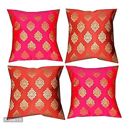 PINK PARROT 16x16 inch Set of 4 Dupion Silk Cushion Cover and 12x26 inch Set of 2 Pieces Bolster Combo Set-thumb2