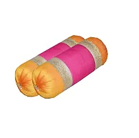 PINK PARROT Silk Set of 2 Pcs Bolster Cover and 5 Pcs Cushion Cover with Zipper with No Filler (Bolster: 30x16 Inches/74x40 cms, Cushion: 16x16 Inches)-thumb1