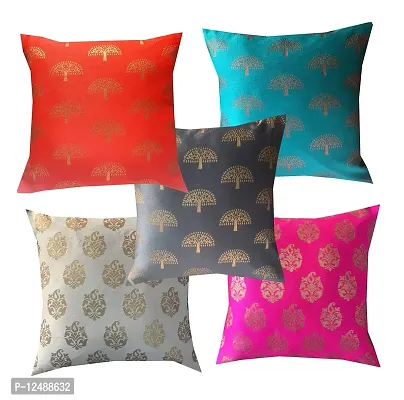 Pink parrot- Jacquard Silk Multi Colour Square Cushion Cover 12x12 inch-Set 5 pcs
