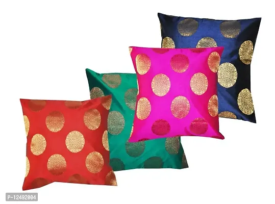 PINK PARROT Self Mix Colour Design Round Jacquard Square Cushion Cover 16 inches x 16 inches - Set of 4