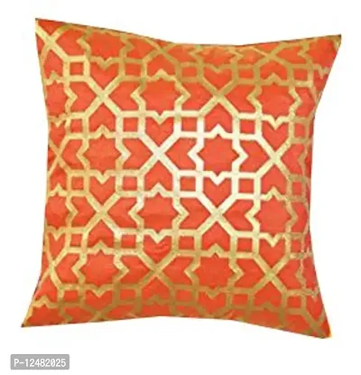 VIREO Jacquard Silk Cushion Cover Set Pieces (16X16 inches, Orange)-1pc-thumb0
