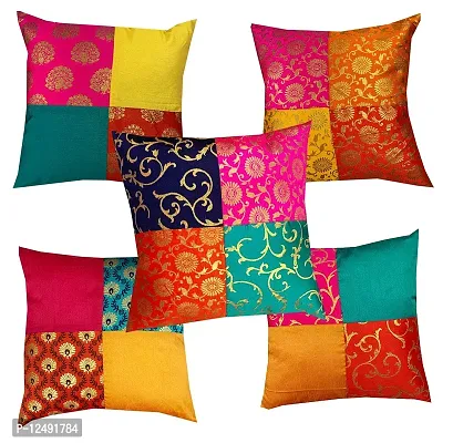 Pinkparrot dopian Silk Multi Colour Cushion 16x16 inch Set of 5 pc-c11a