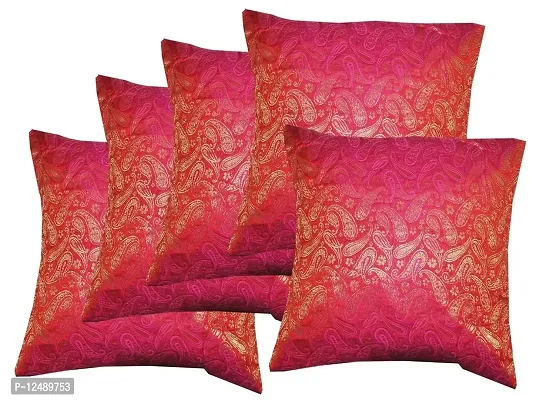 Pink parrot- Jacquard dopian Silk Multi Colour Cushion Cover 16x16 inch-Set 5 pcs