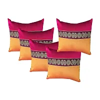 PINK PARROT Durable Dupioni Silk Decorative Embroidery Square Throw Pillow Cushion Cover, 18 X 18 Inches, Multicolour -Set of 5-thumb1