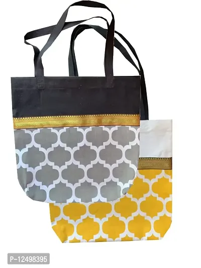 Vireo Reusable Tote Bags|100% Cotton Grocery Bag|Sturdy Cotton Bag |College Bag|Shopping Bags Kitchen Essentials|Vegetable Bag| jhola|Carry Bag Set of 2 pcs -Code 5-thumb0