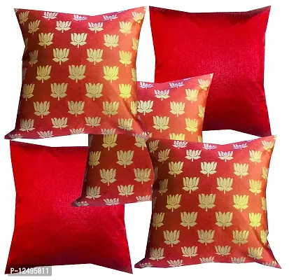 Pinkparrot Jacquard Red Colour Throw Pillow Covers/Cushion Covers -16x16 inch-Set of-co24