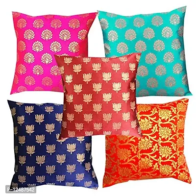 Pink Parrot- Art Silk Multi Colour-Cushion Cover with Zipper 16x16 inch-Set of 5 pcs