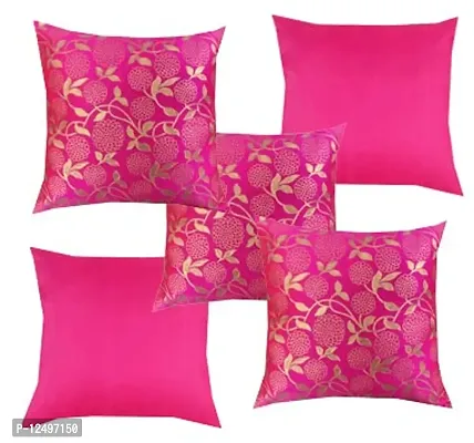 Pinkparrot Jacquard Pink Colour Throw Pillow Covers/Cushion Covers -16x16 inch-Set of-co31