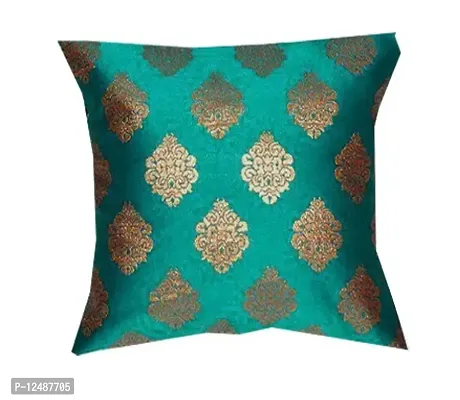 VIREO Jacquard Silk Cushion Cover Set Pieces (16X16 inches, Blue)-thumb0