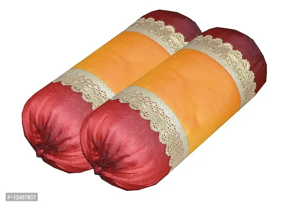 VIREO Dupian Silk Bolster Cover Set of 2pcs-(30x16 inches, yellow).-thumb0