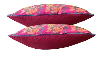 Pink parrot- Jacquard Silk Multi Colour Square Cushion Cover 16x16 inch-Set 2 pcs-thumb2