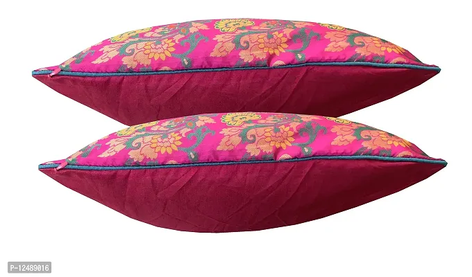 Pink parrot- Jacquard Silk Multi Colour Square Cushion Cover 16x16 inch-Set 2 pcs-thumb3