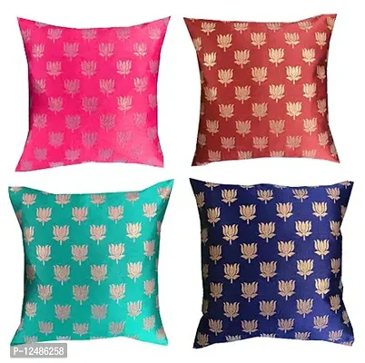 Vireo-Gold Jacquard -Dopian Silk Plain Square Cushion Cover 16"x16" Set of 4 pcs-thumb0