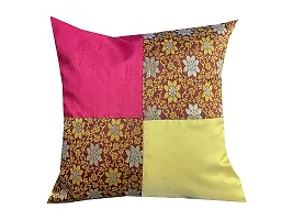 Pink parrot- Jacquard Silk Off White and Yellow Square Cushion Cover 16x16 inch-Set 5 pcs-thumb1